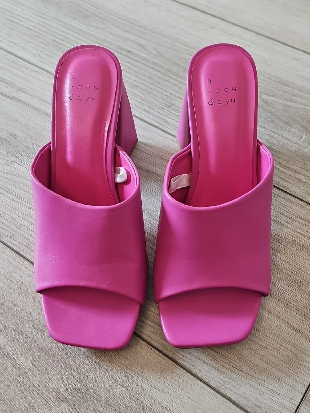 A New Day Pink Block Heel Slide Sandals
